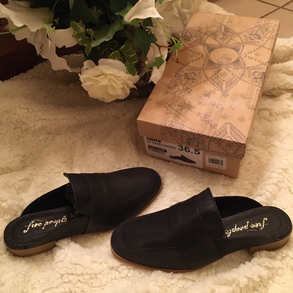 Free People At Ease Black Leather Mules